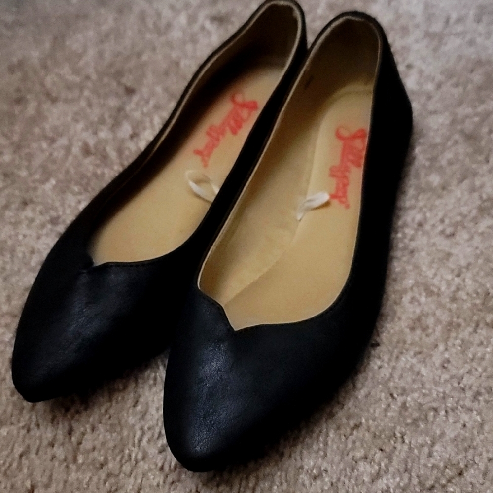 Black Leather Flats